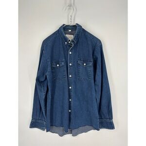 Brassada Shirt Mens M Blue Denim Button Up Flap Pockets Raw Hem